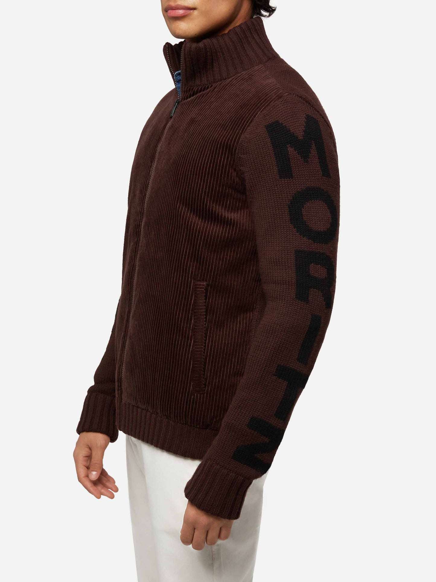 Brown padded jacket Whistler with knitted sleeves - MC2 Saint Barth