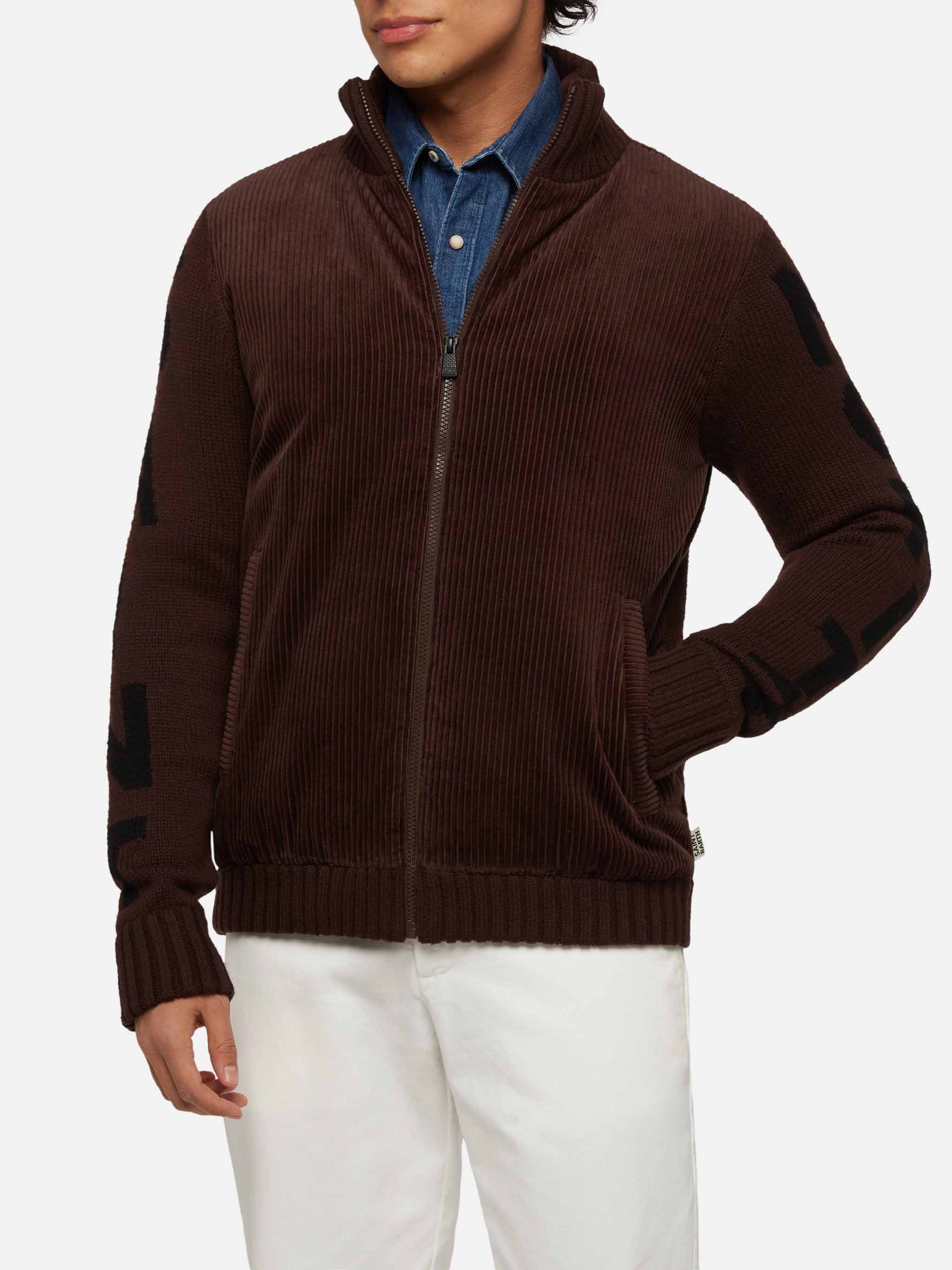 Brown padded jacket Whistler with knitted sleeves - MC2 Saint Barth