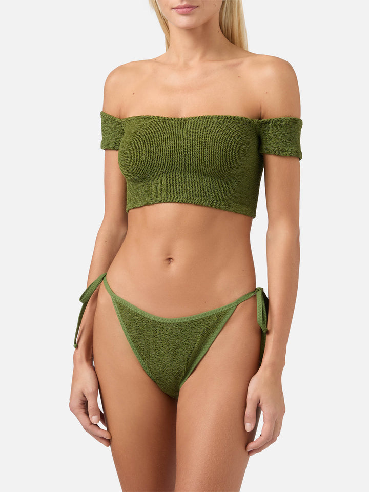 Bikini Zena Marielle con spallina larga in crinkle verde militare