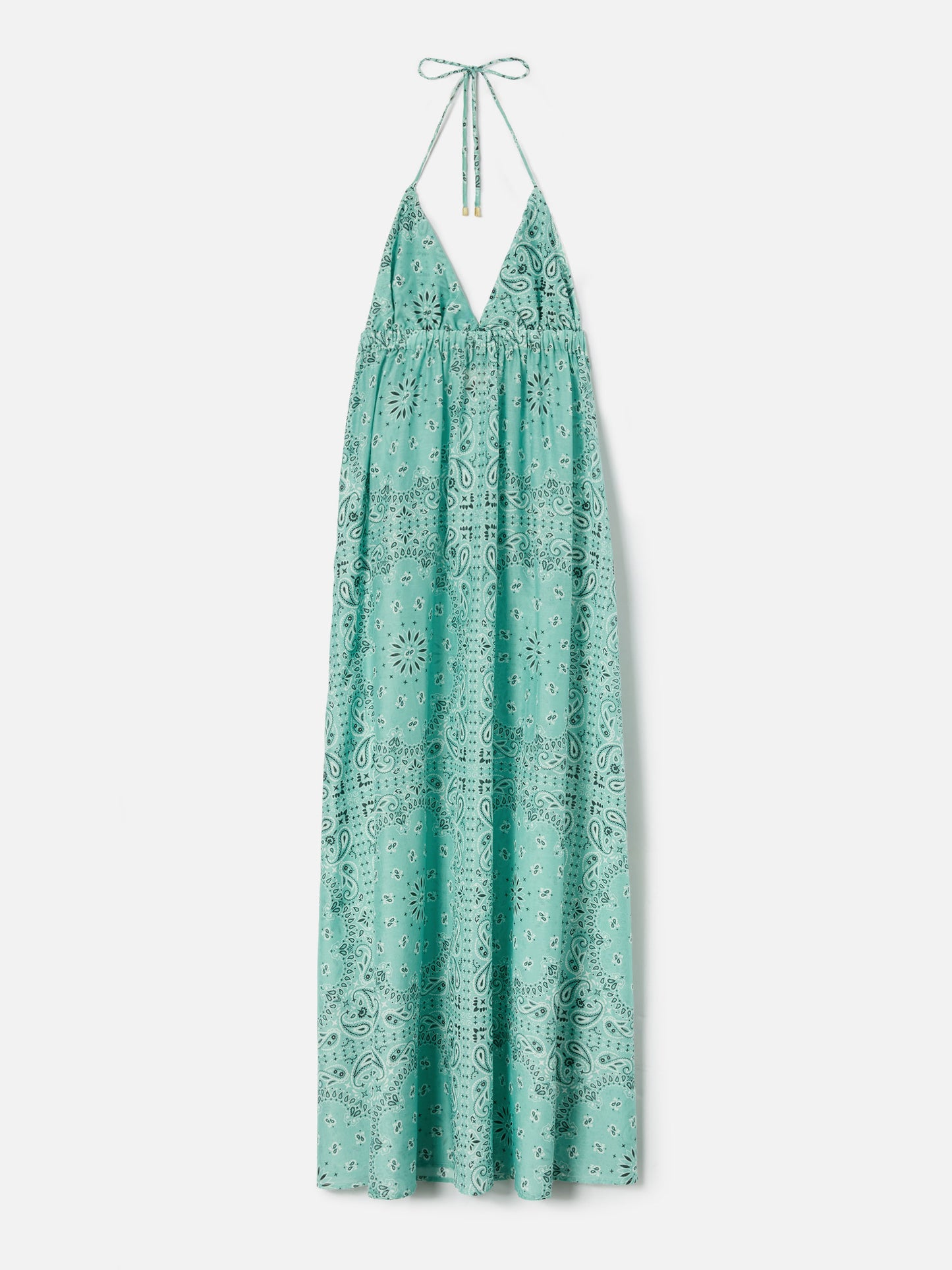 Long Zucky dress in silk with aqua green bandana print