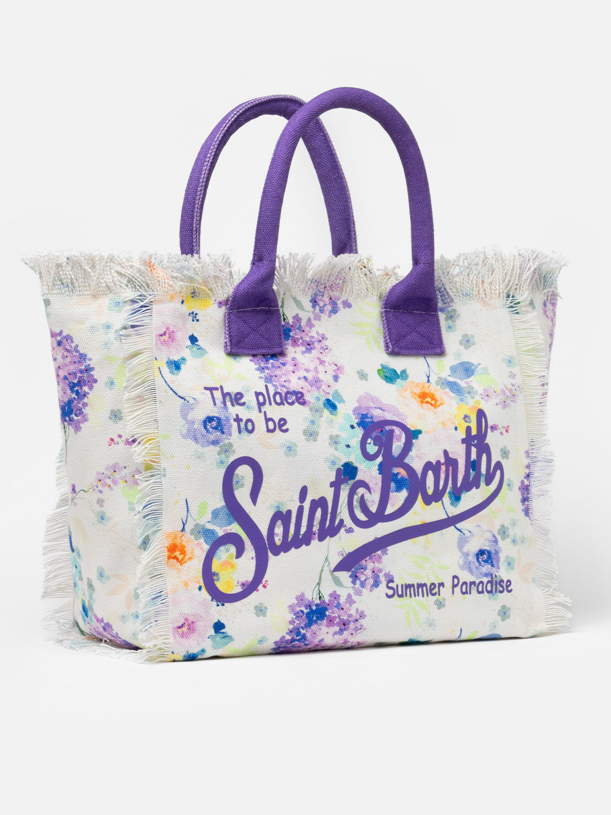 Borsa tote Vanity in tela di cotone con fiori color acqua