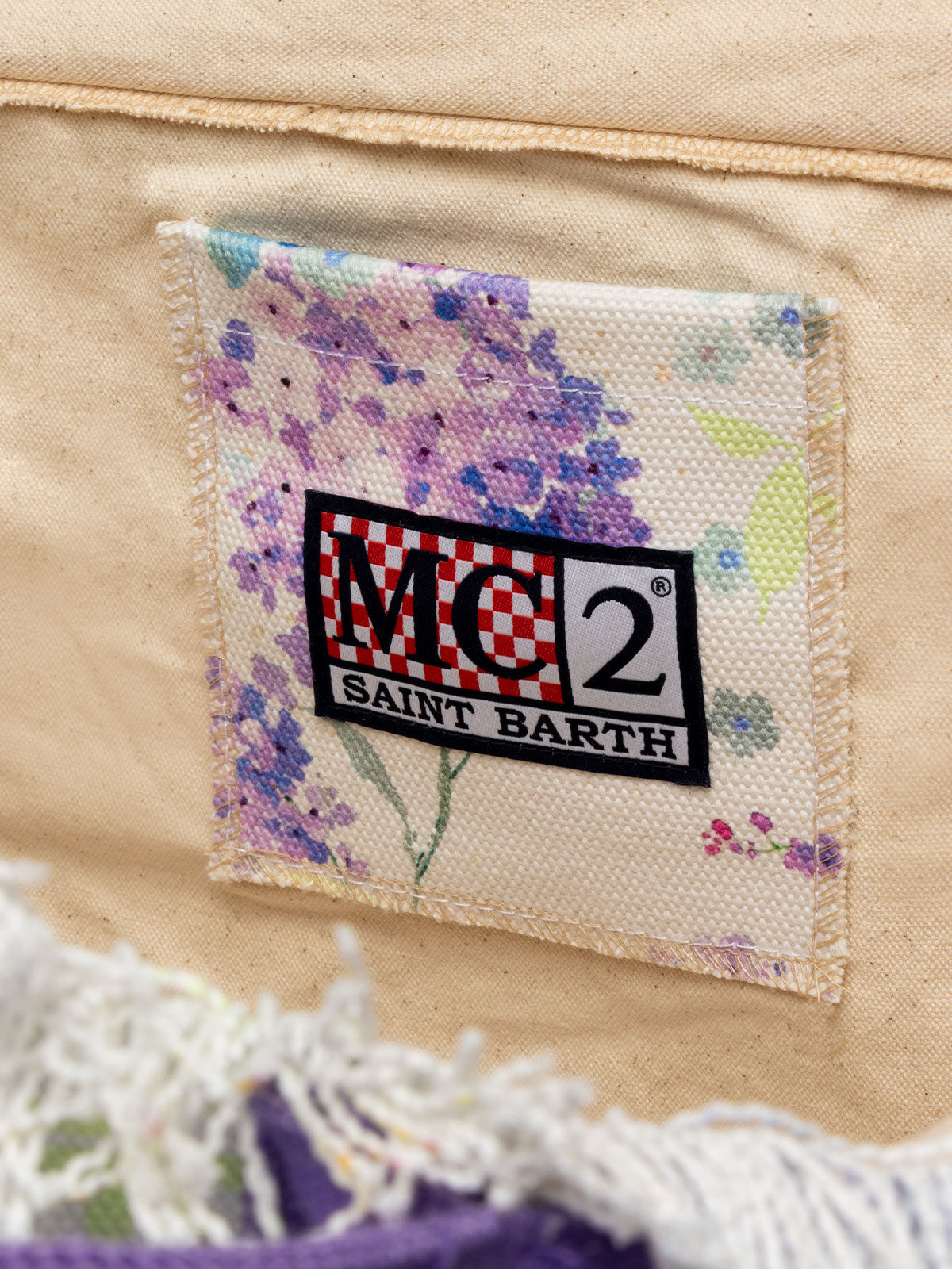 Borsa tote Vanity in tela di cotone con fiori color acqua