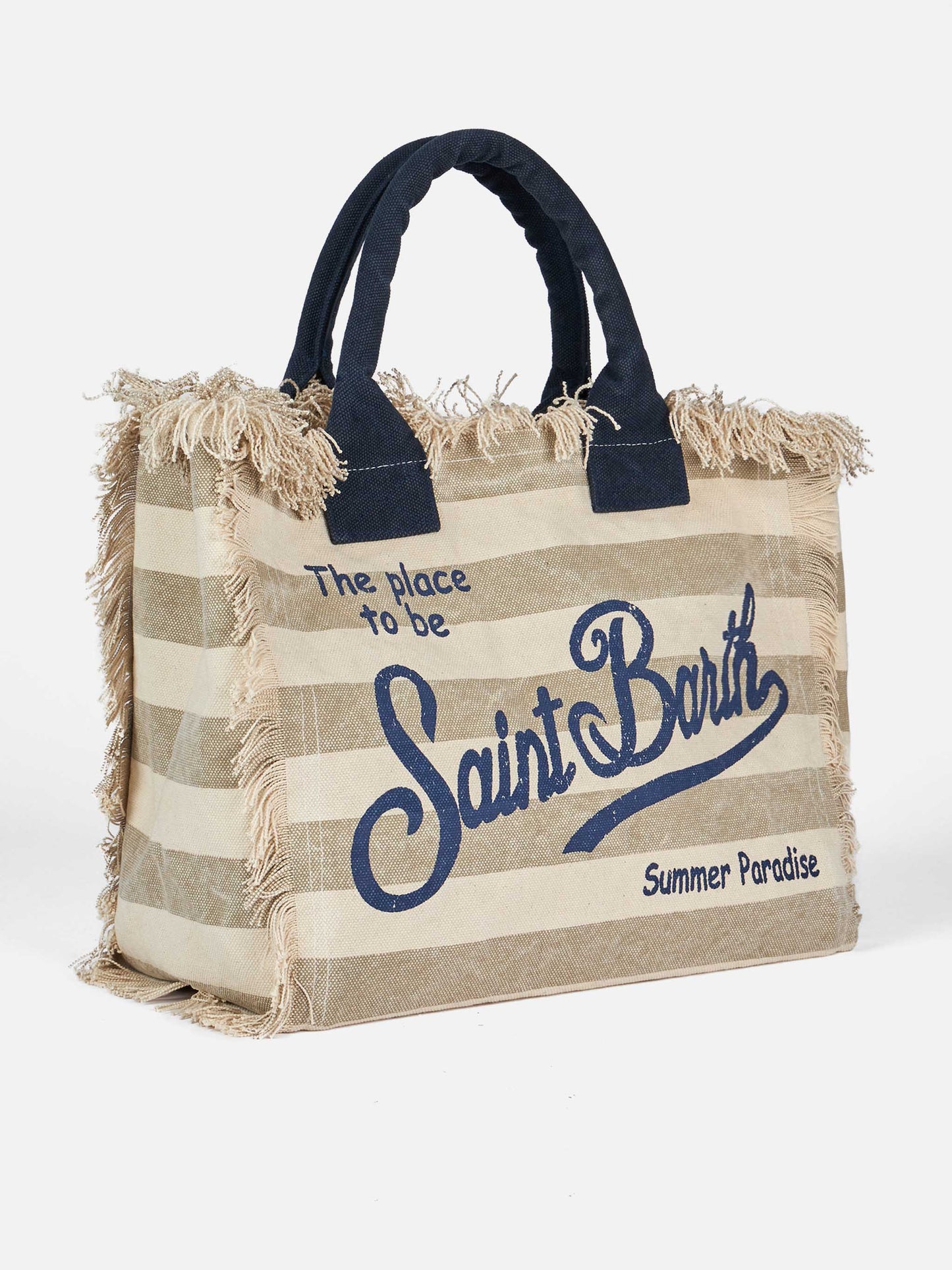 Cotton canvas Vanity tote bag with beige striped print