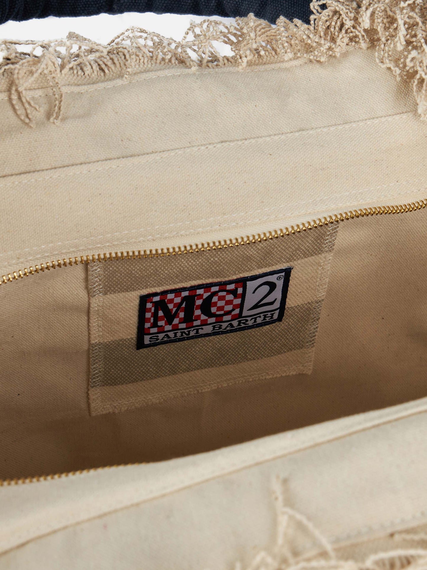 Cotton canvas Vanity tote bag with beige striped print