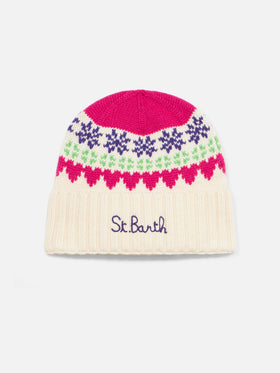 Woman white beanie with fair isle heart jacquard - MC2 Saint Barth