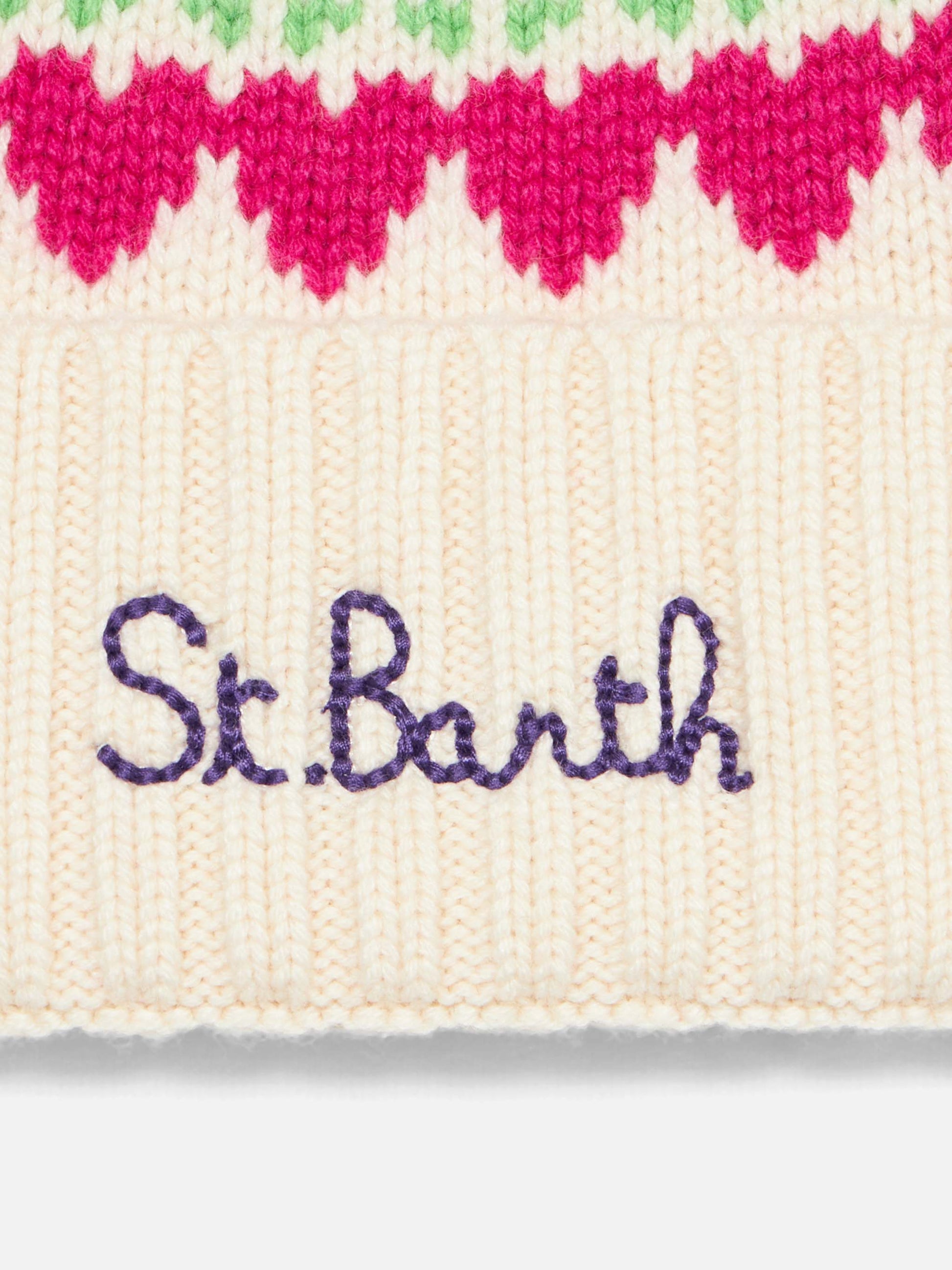 Woman white beanie with fair isle heart jacquard - MC2 Saint Barth