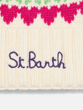Woman white beanie with fair isle heart jacquard - MC2 Saint Barth