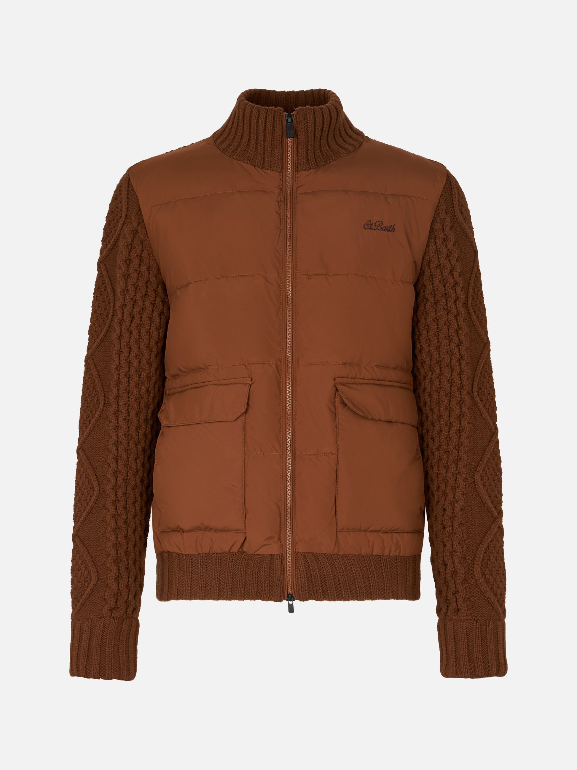 Man brown padded jacket with knitted sleeves - MC2 Saint Barth