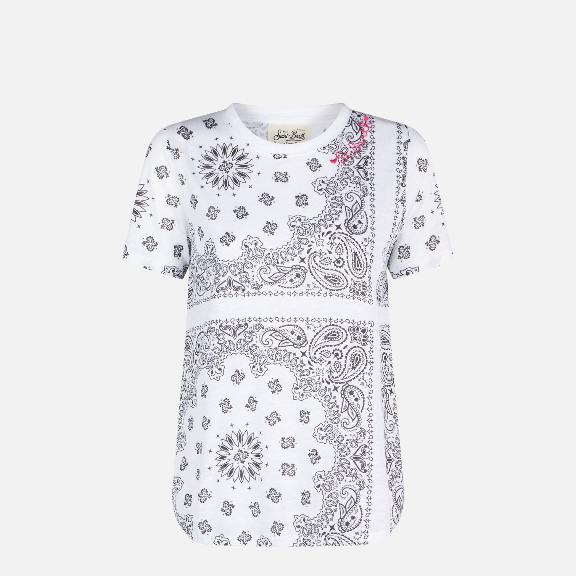 Woman linen t-shirt with bandanna print - MC2 Saint Barth