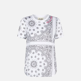 Woman linen t-shirt with bandanna print - MC2 Saint Barth