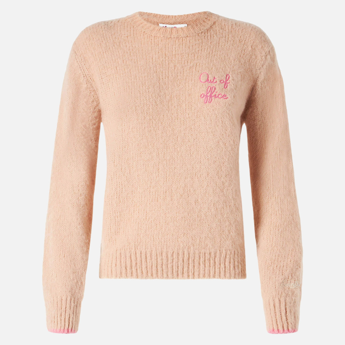 Beige New Queen Soft sweater with Out of office embroidery