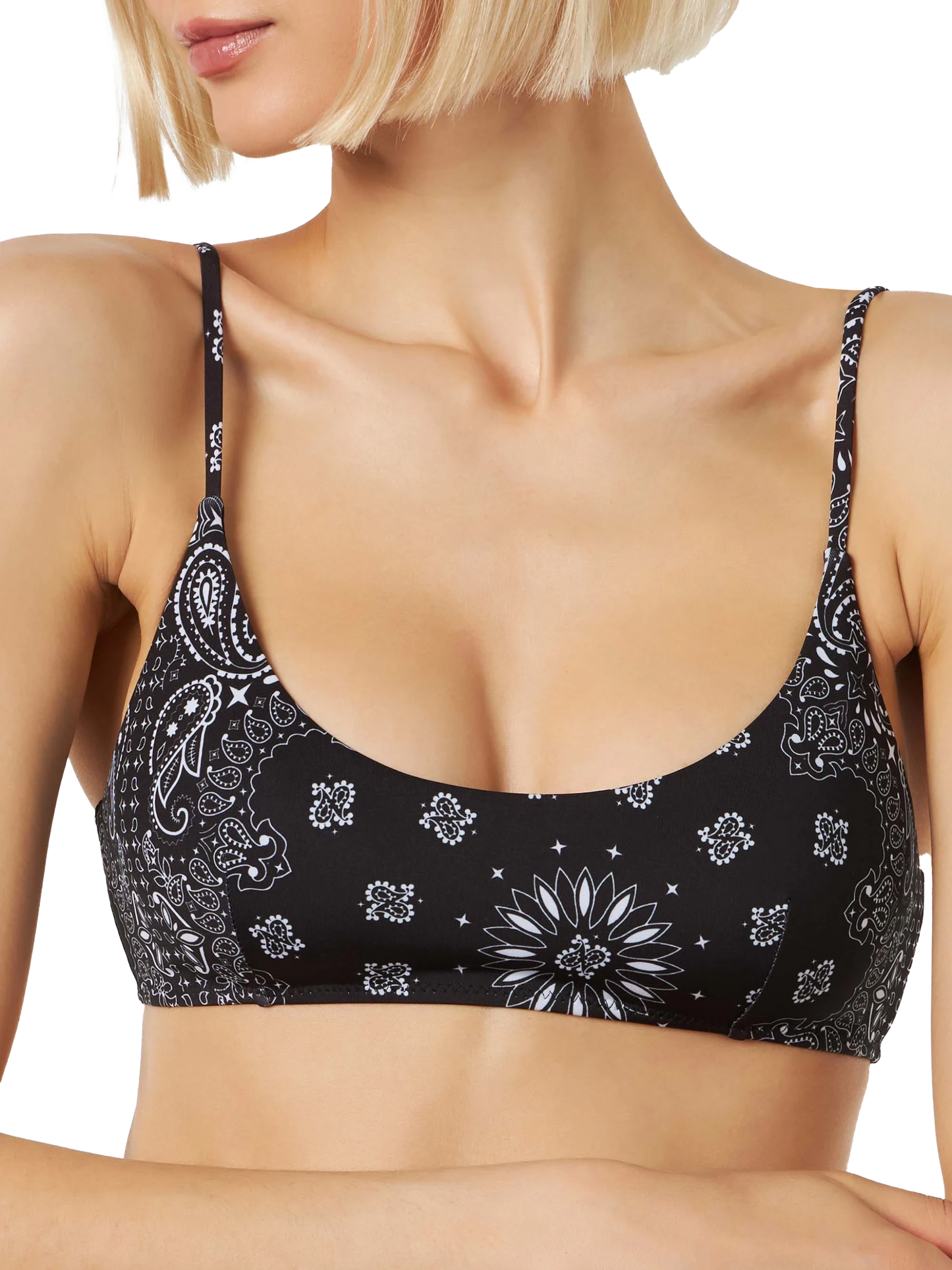 Damen-Bralette-Bikini mit schwarzem Bandana-Print