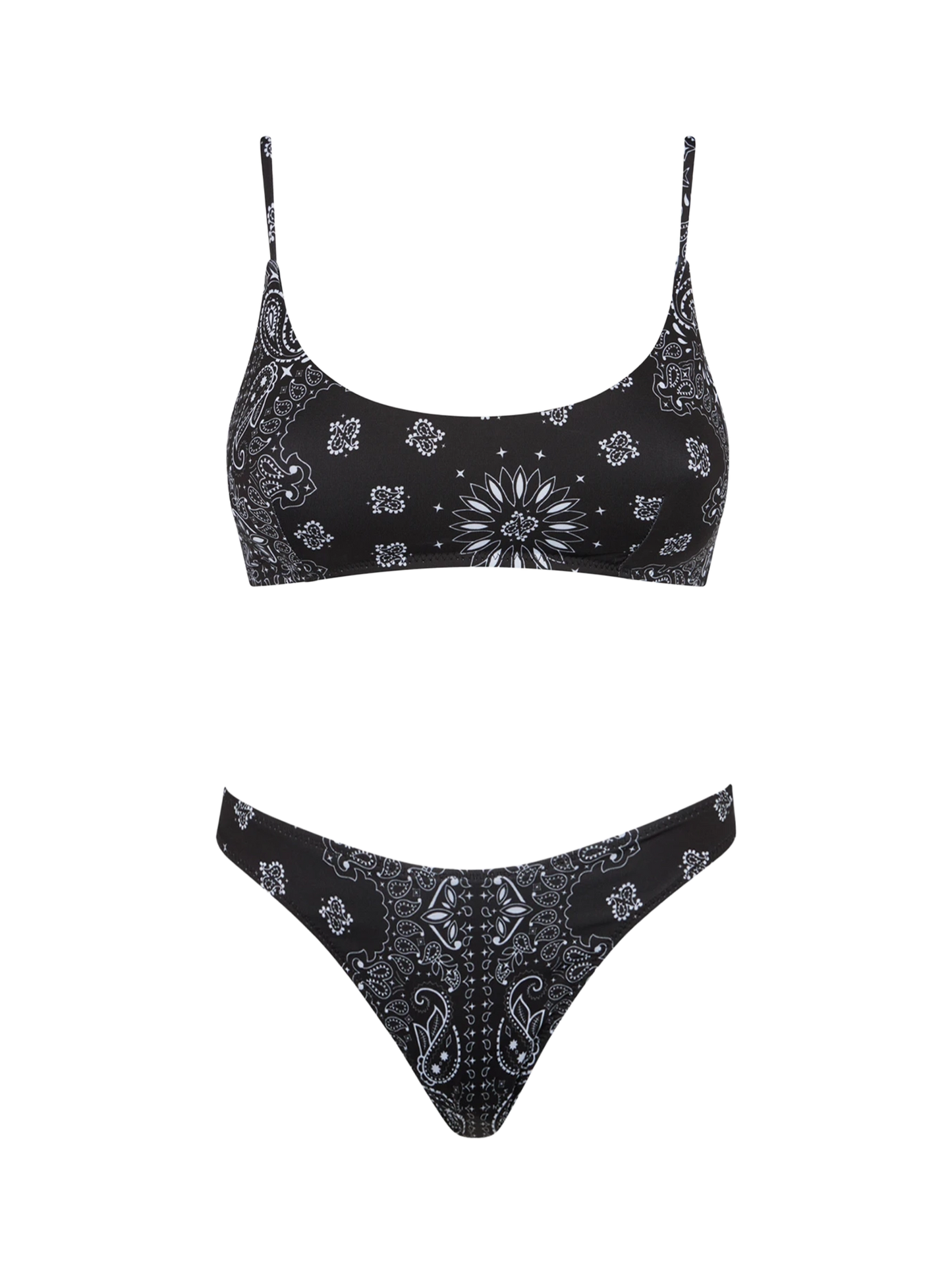 Damen-Bralette-Bikini mit schwarzem Bandana-Print