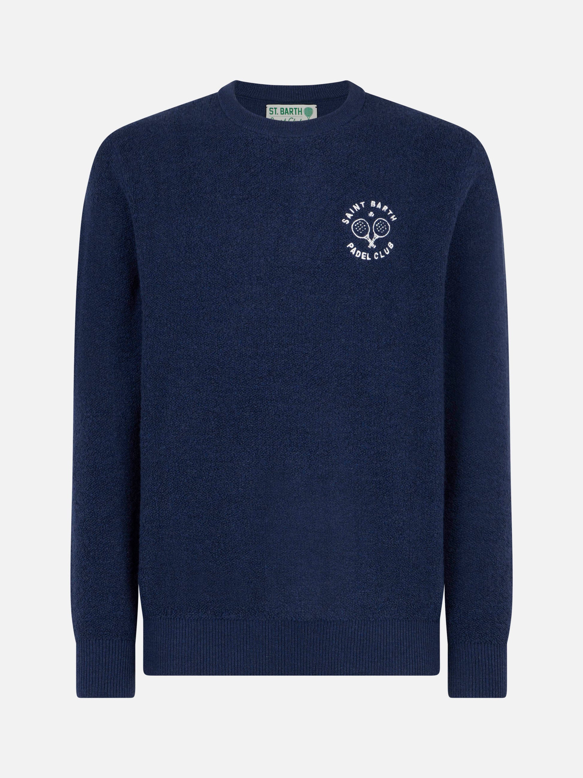 Man crewneck bluette bouclé sweater with Saint Barth Padel Club embroidery - MC2 Saint Barth