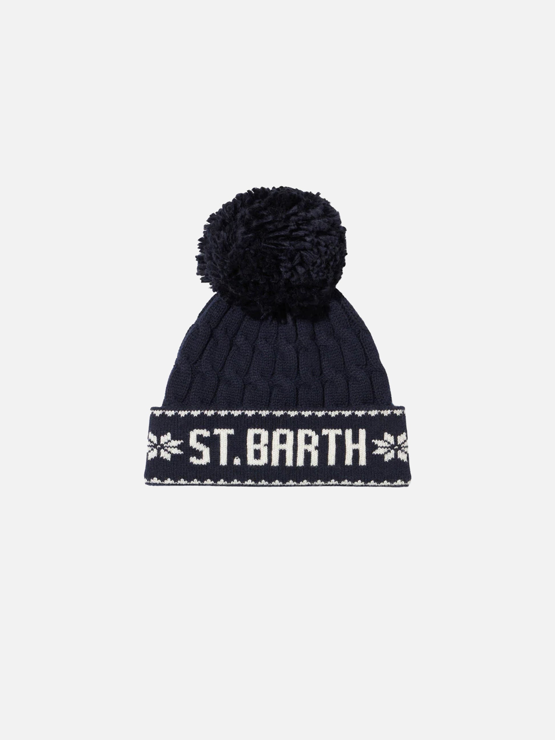 Boy navy blue beanie with pompon - MC2 Saint Barth