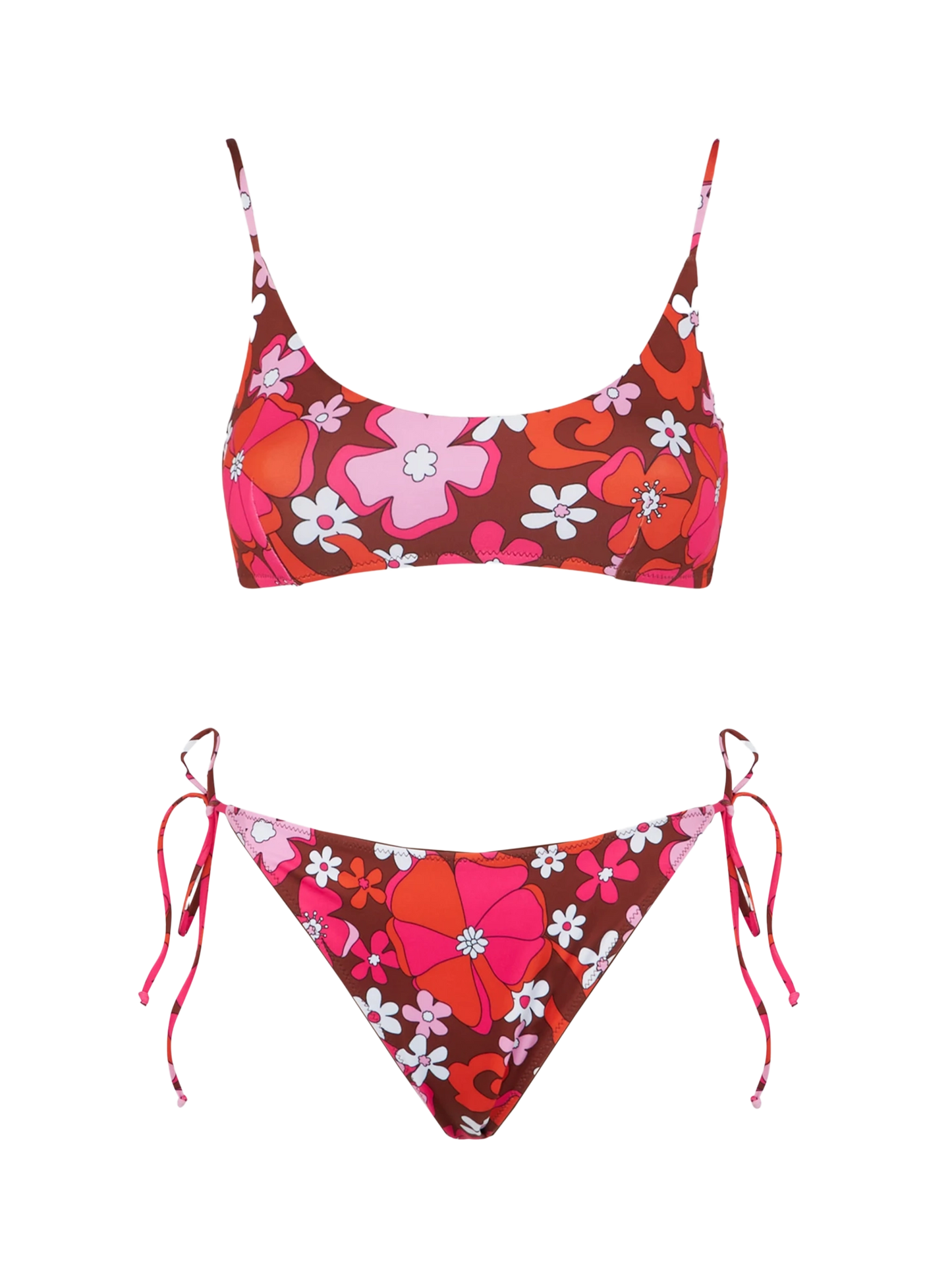 Woman bralette bikini with retro flower print