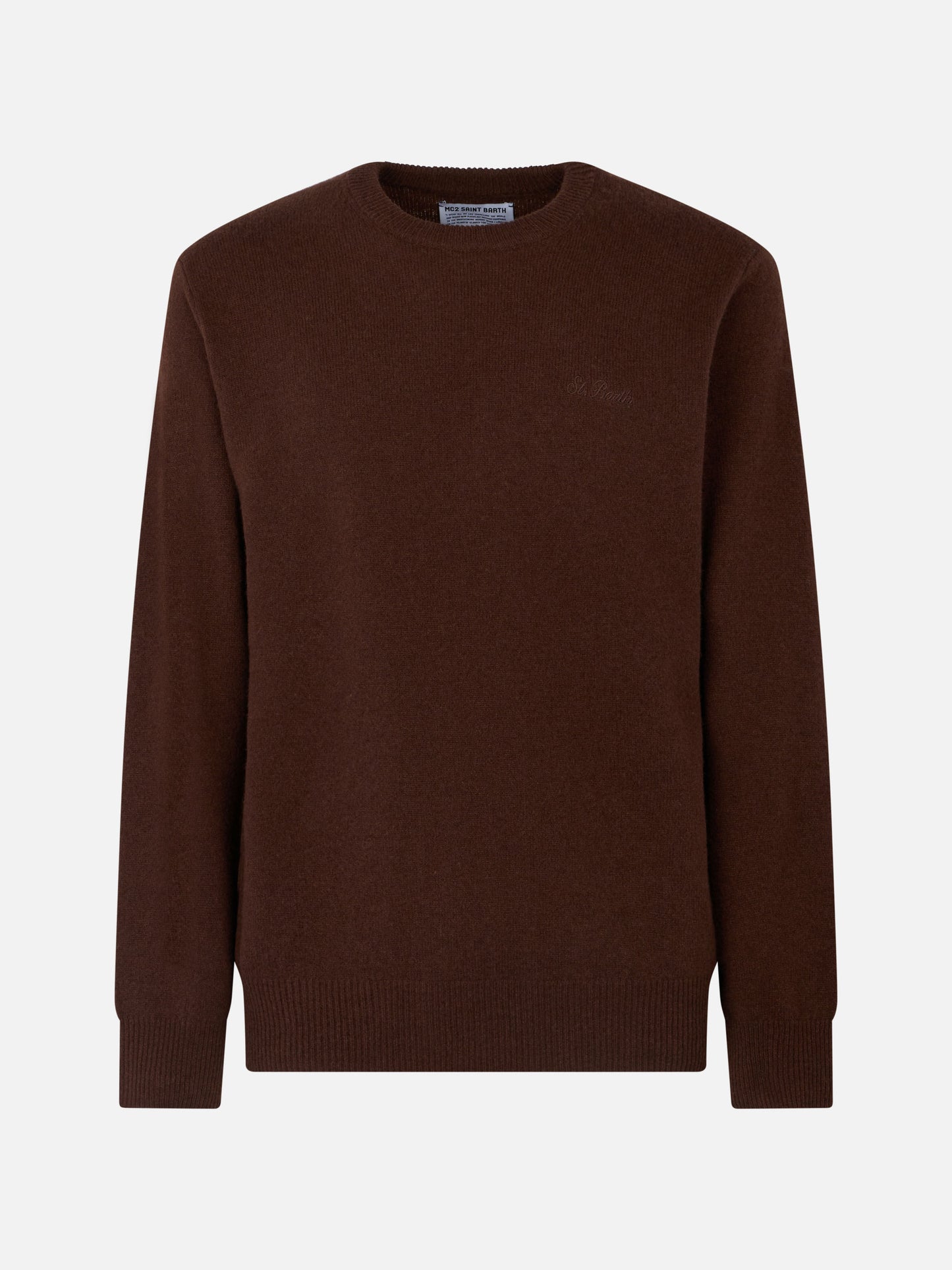 Man crewneck brown lambswool sweater with St. Barth embroidery - MC2 Saint Barth