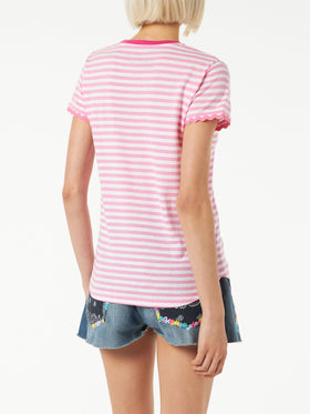 Fucsia striped cotton t-shirt with St. Barth embroidery - MC2 Saint Barth