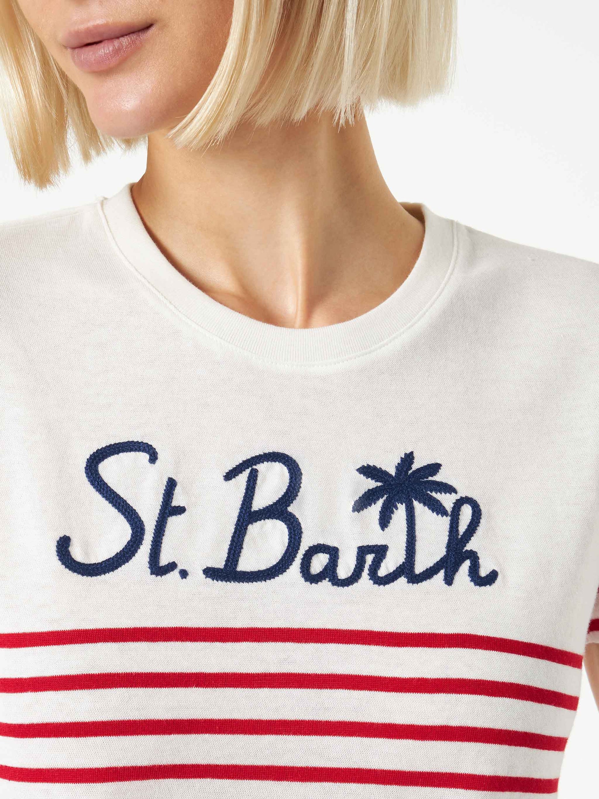 Red striped cotton t-shirt with St. Barth embroidery - MC2 Saint Barth