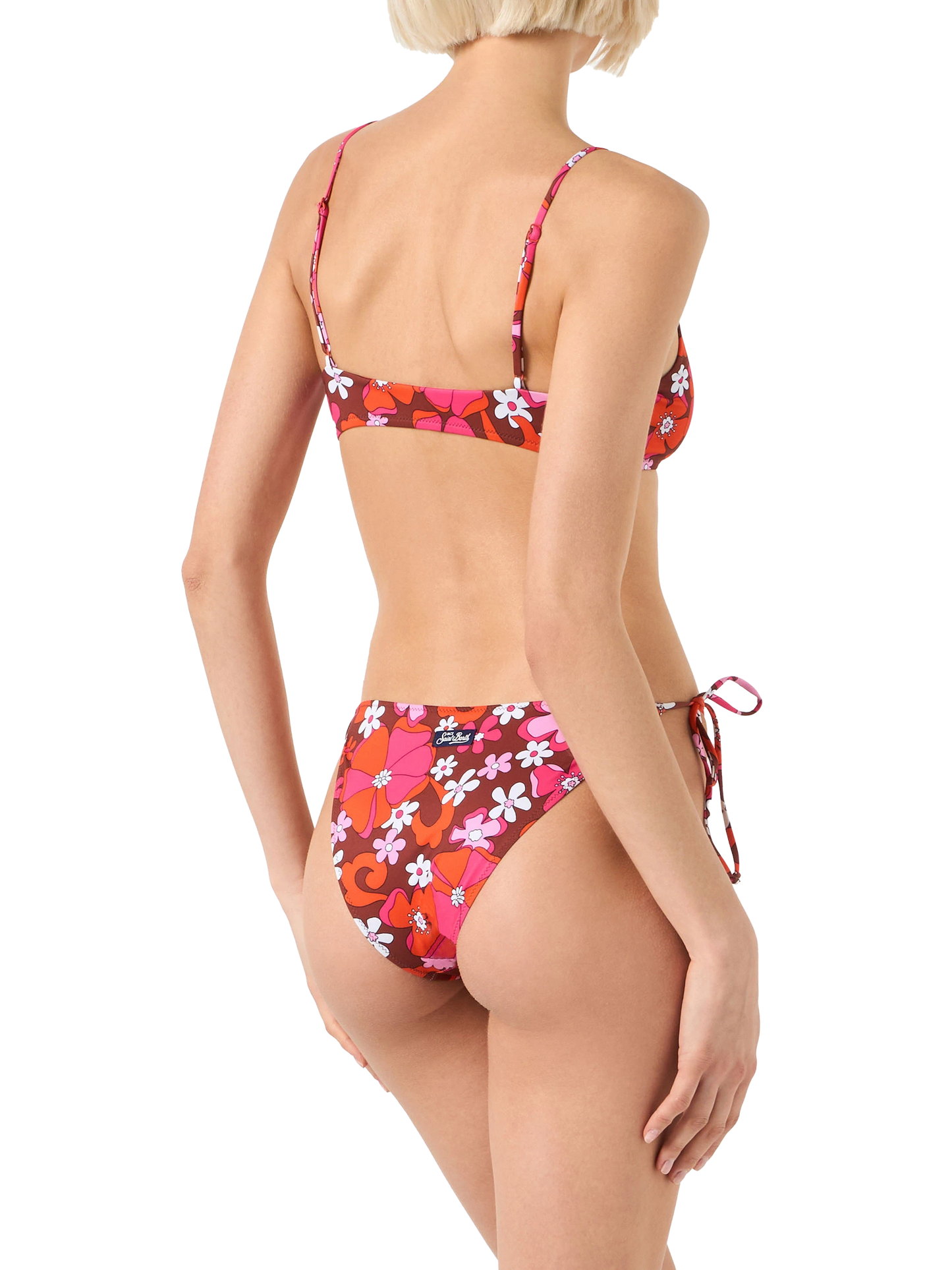 Woman bralette bikini with retro flower print