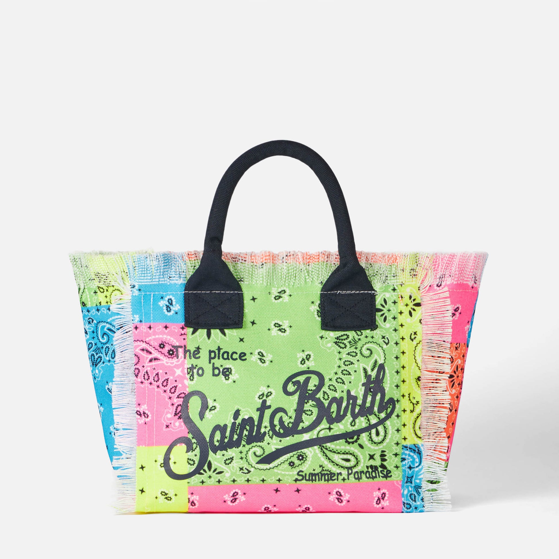 Colette cotton canvas handbag with fluo bandanna print - MC2 Saint Barth