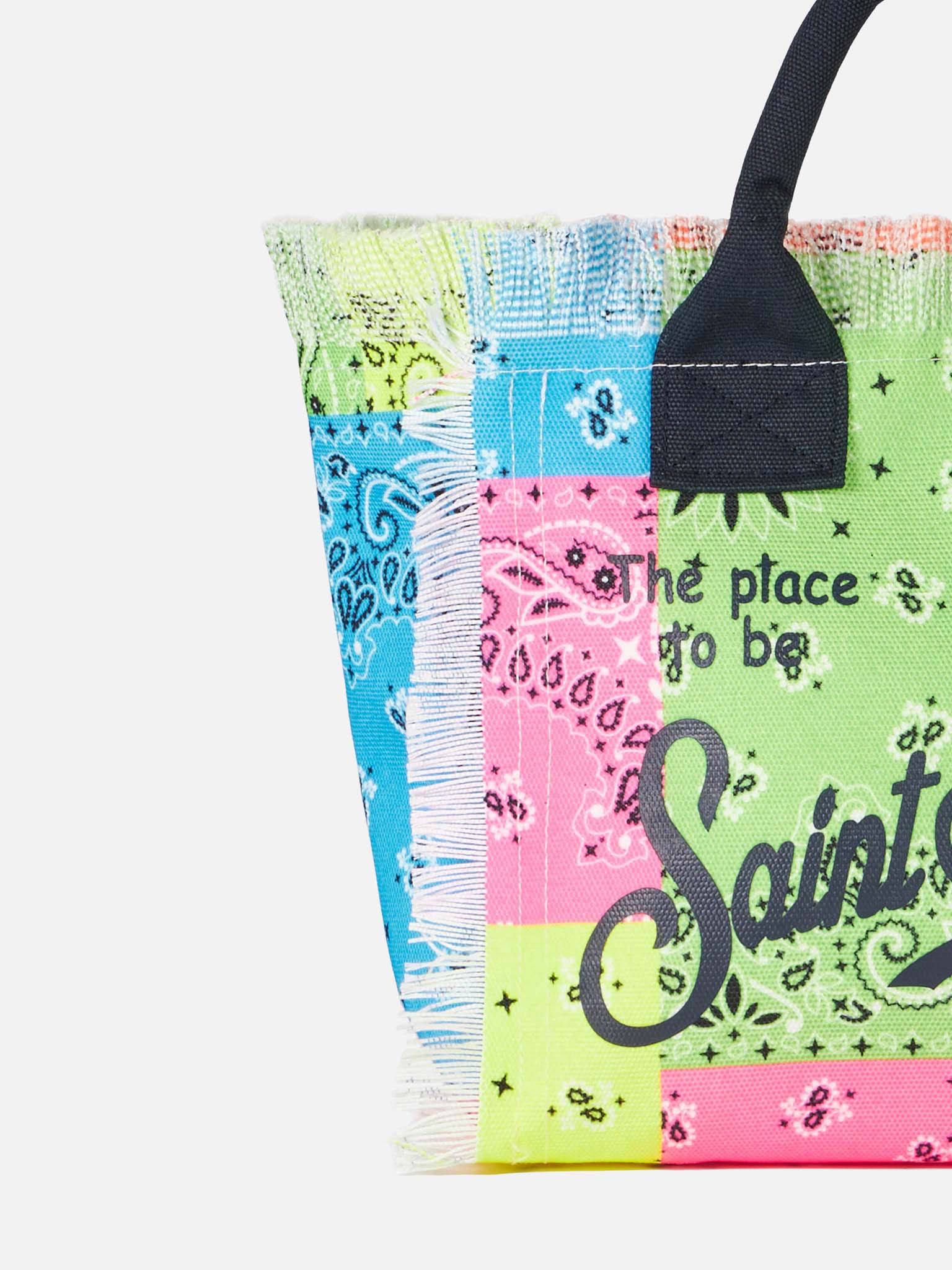 Colette cotton canvas handbag with fluo bandanna print - MC2 Saint Barth