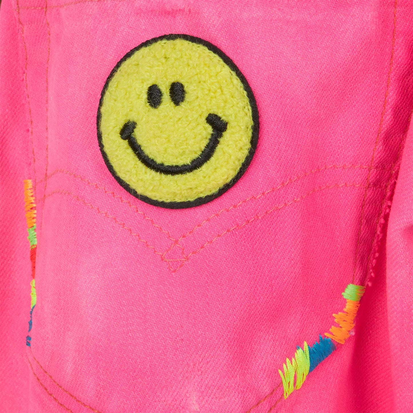 Girl fluo pink upcycled denim shorts with embroidery - MC2 Saint Barth