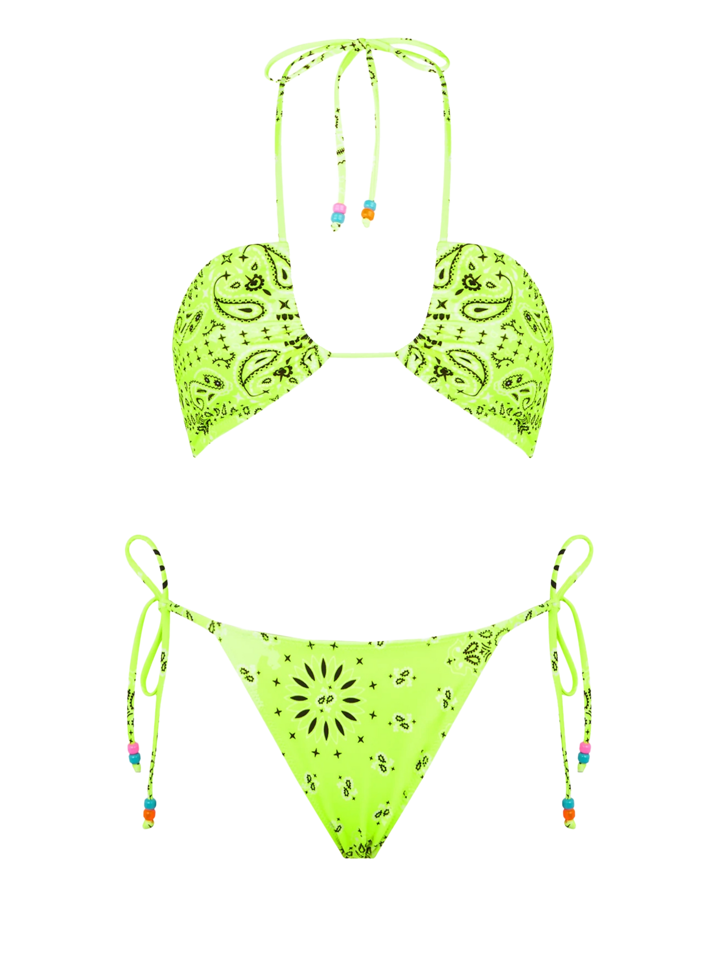 Bikini da donna a fascia con stampa bandana e charms