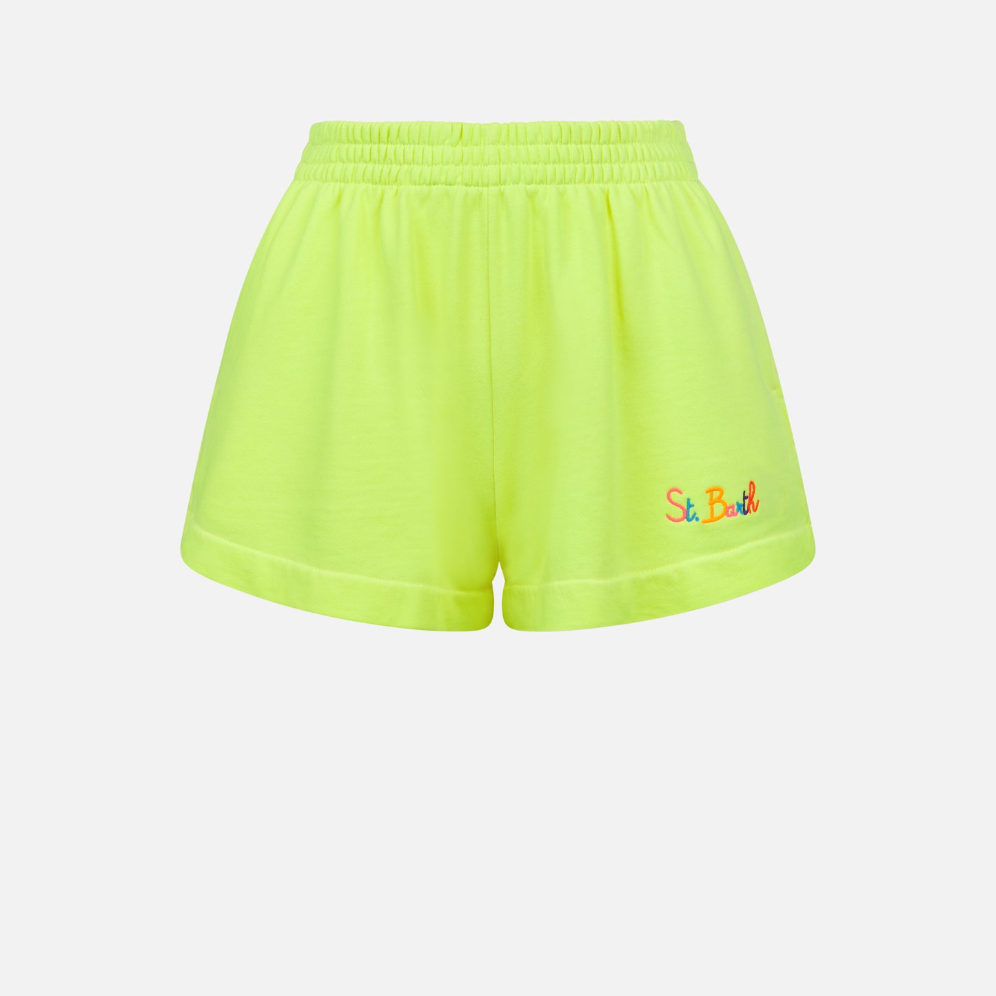 Kurze Damenhose aus fluogelber Baumwolle