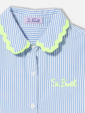 Girl dress Queenie with white and light blue stripes - MC2 Saint Barth