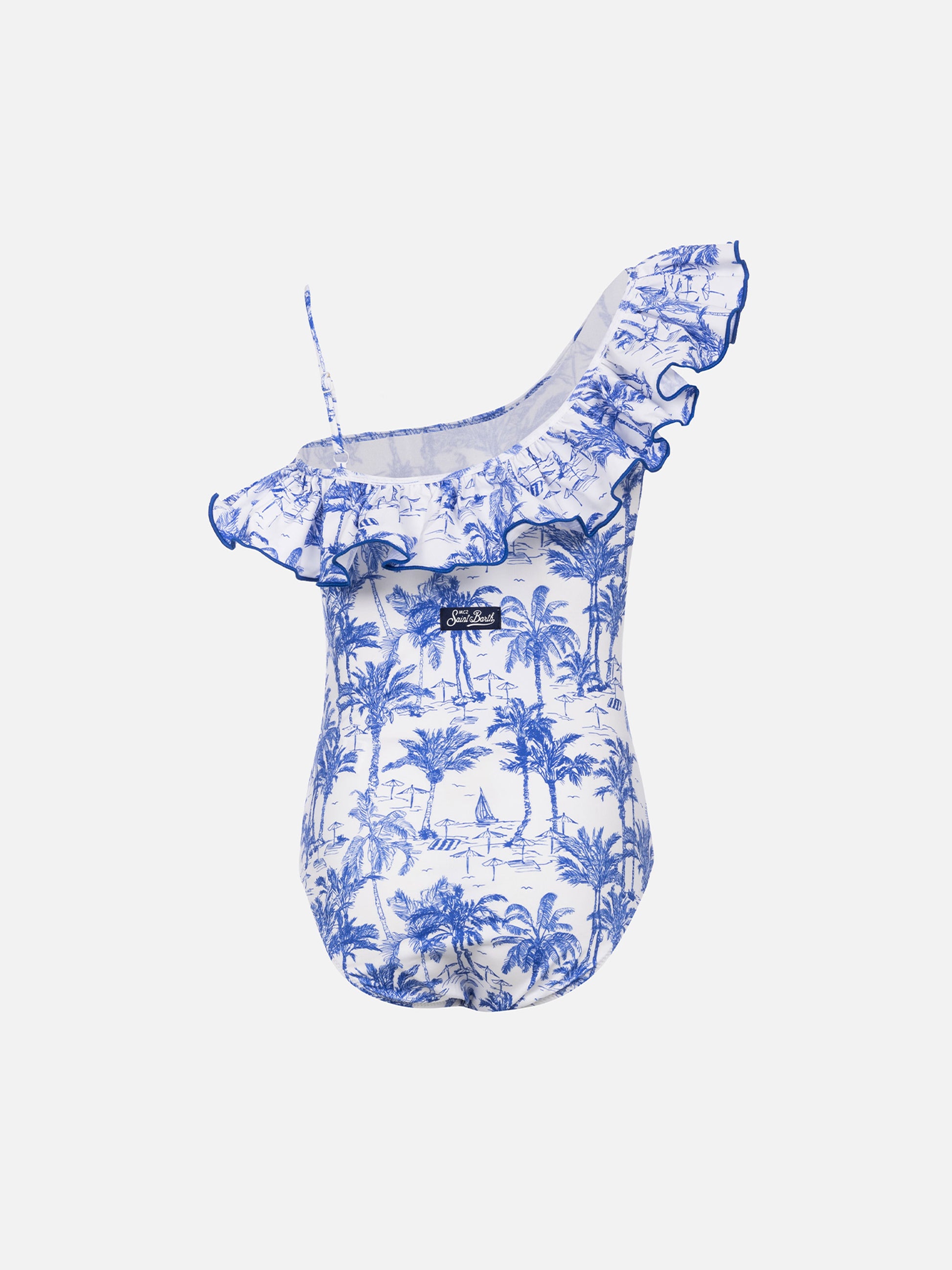 Girl ruffled one piece Carin swimsuit with toile de jouy print - MC2 Saint Barth
