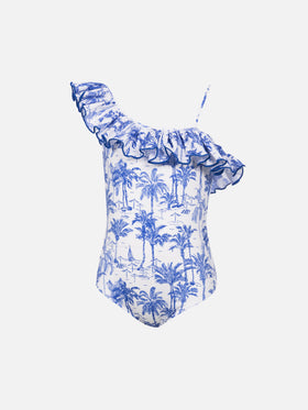 Girl ruffled one piece Carin swimsuit with toile de jouy print - MC2 Saint Barth