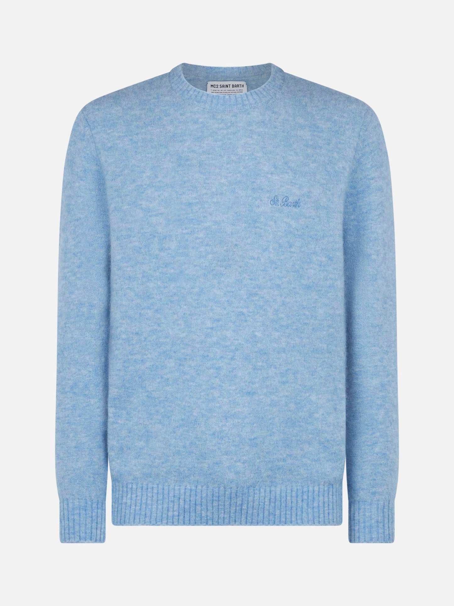 Man light blue stretch wool sweater with St. Barth embroidery - MC2 Saint Barth