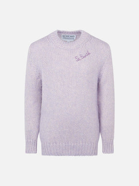 Girl crewneck lilac soft sweater with St. Barth embroidery - MC2 Saint Barth