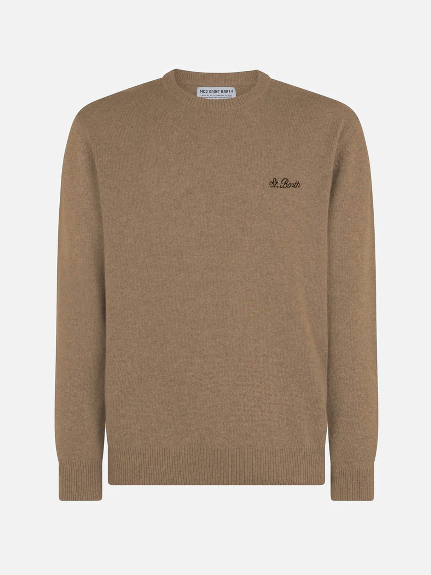 Man crewneck camel sweater with St. Barth embroidery - MC2 Saint Barth