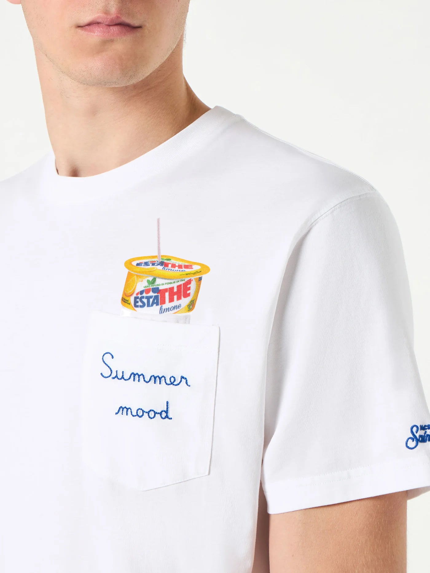 Man cotton t-shirt with Estathé summer mood print and embroidery | Estathé® Special Edition - MC2 Saint Barth