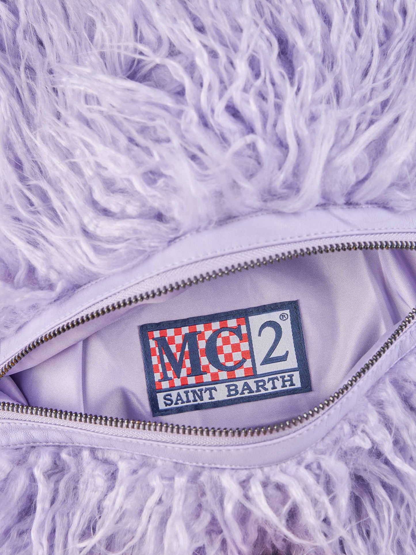 Lilac furry Mildred pochette with Saint Barth embroidery - MC2 Saint Barth