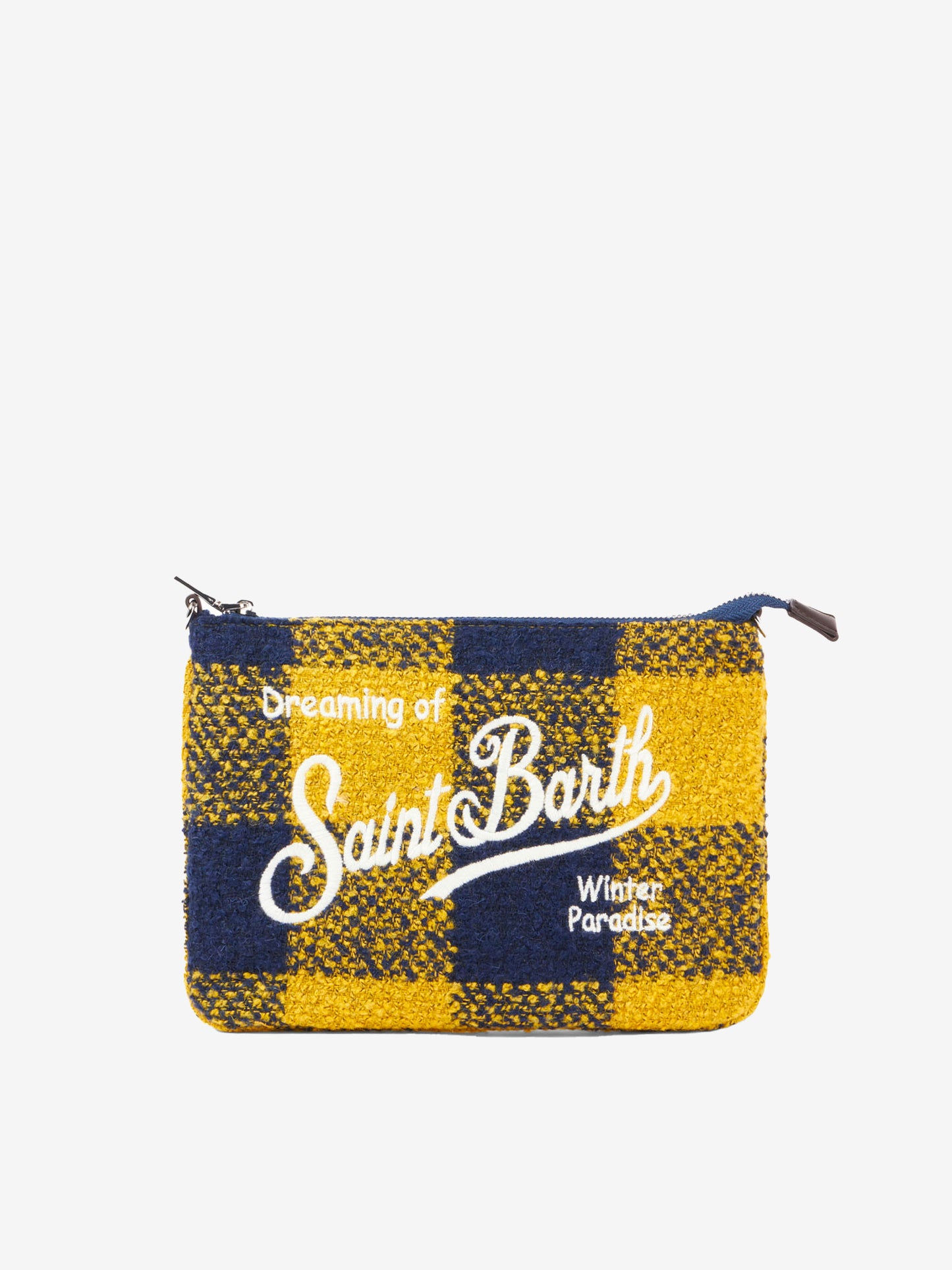 Parisienne wooly cross-body pouch bag with yellow check pattern