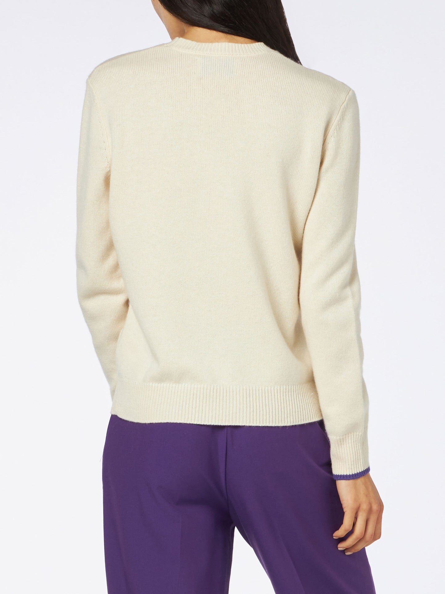 Woman crewneck white sweater with Strass & Skipass rhinestone print