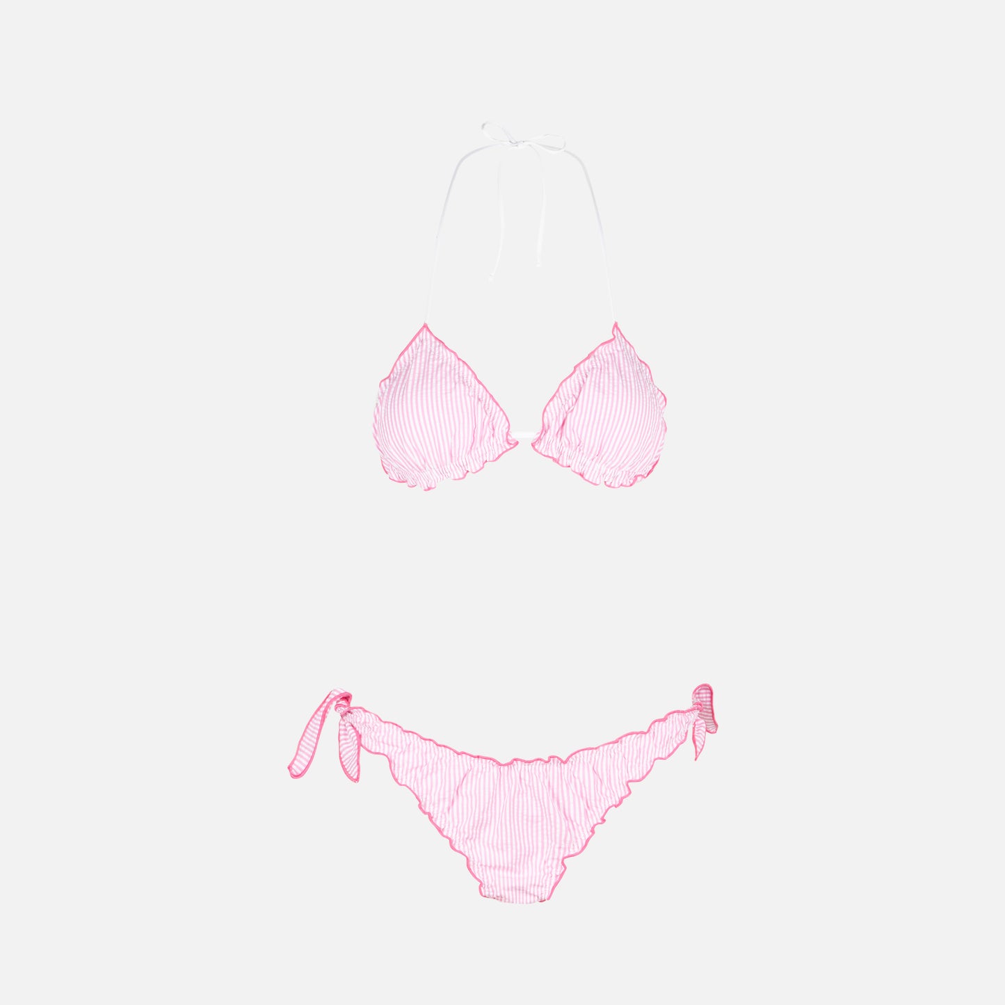Damen-Triangel-Bikini aus Seersucker mit Streifendruck