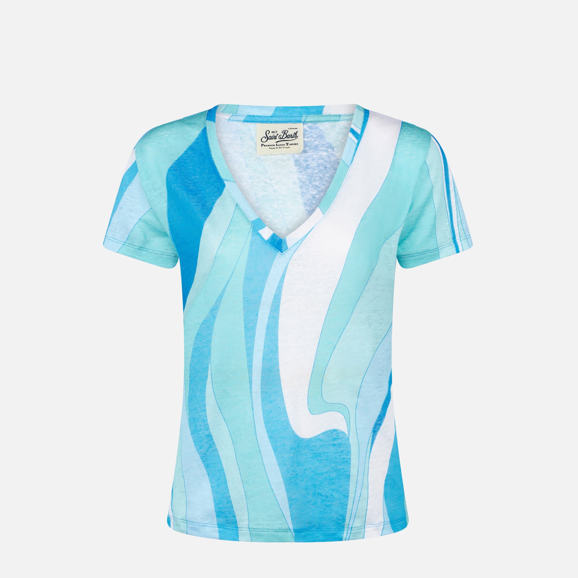 Woman linen t-shirt with wave print - MC2 Saint Barth