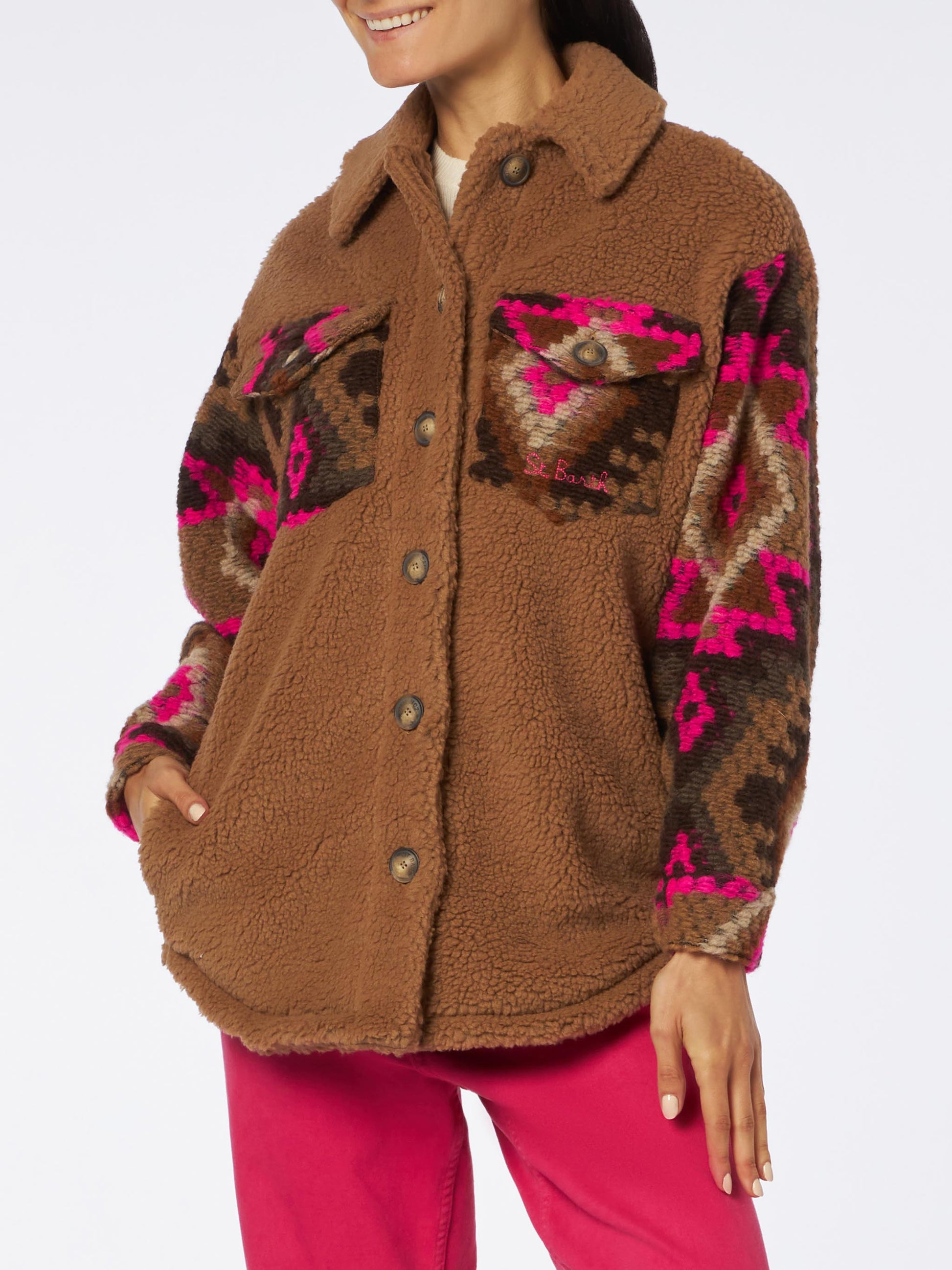 Woman sherpa overshirt with ethnic print - MC2 Saint Barth