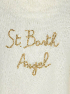 Girl brushed white crewneck sweater with embroidery - MC2 Saint Barth