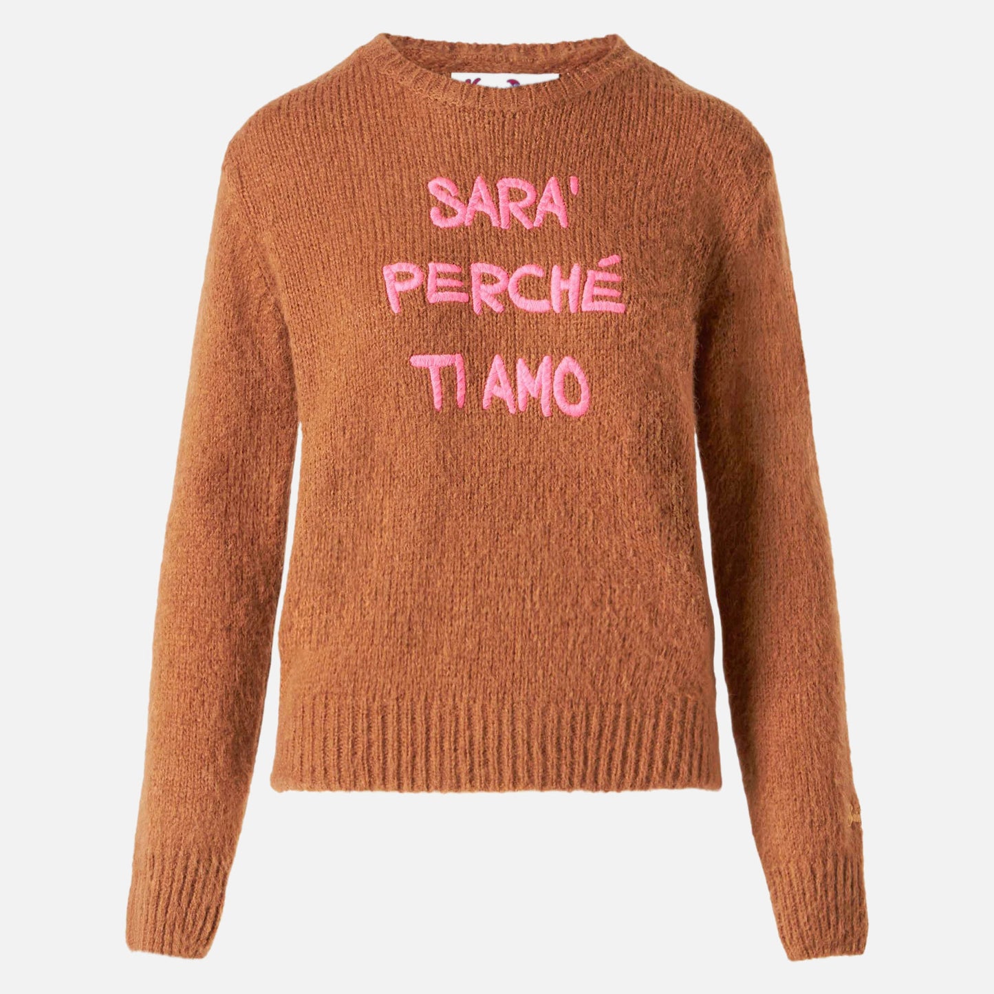 Maglione da donna garzato marrone con ricamo