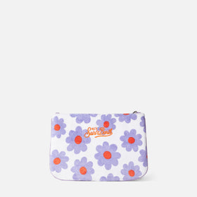 Pouch in spugna Parisienne con stampa margherite viola e arancio