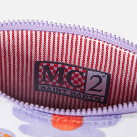 Pouch in spugna Parisienne con stampa margherite viola e arancio