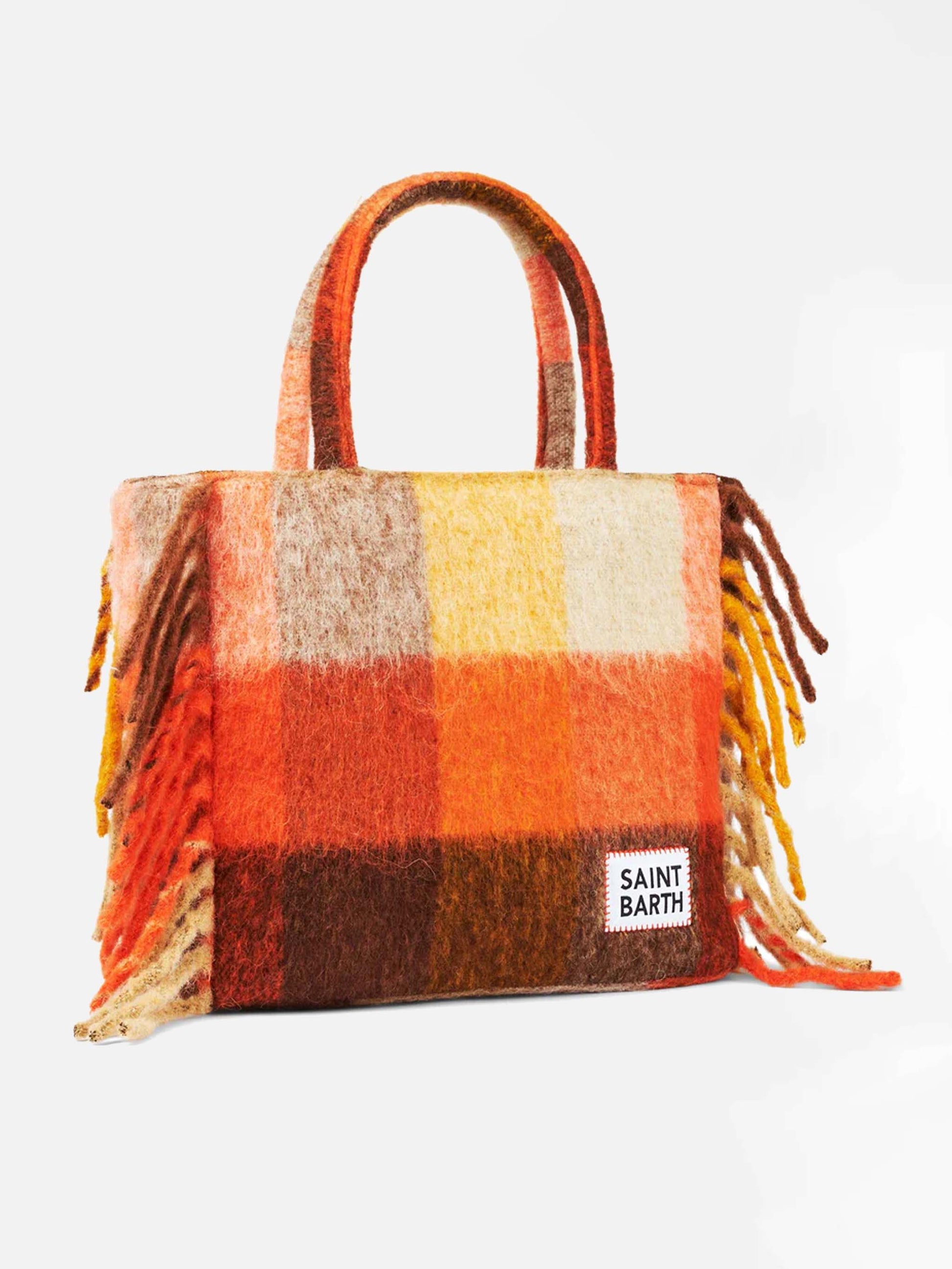 Vanity blanket shoulder bag with multicolor check and fringes - MC2 Saint Barth