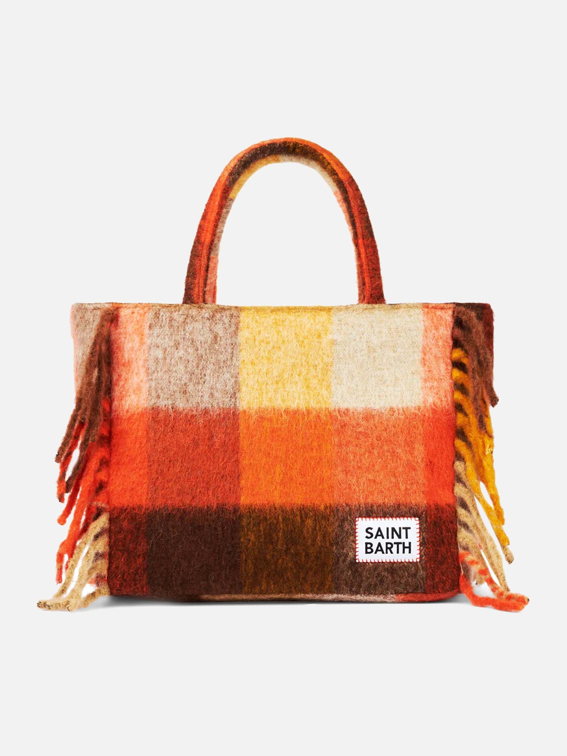 Vanity blanket shoulder bag with multicolor check and fringes - MC2 Saint Barth