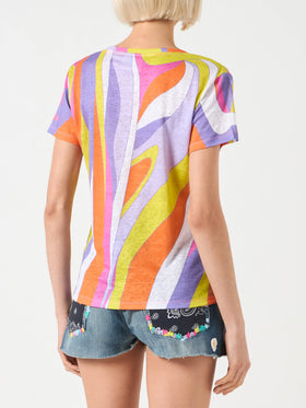 Woman linen t-shirt with wave print - MC2 Saint Barth