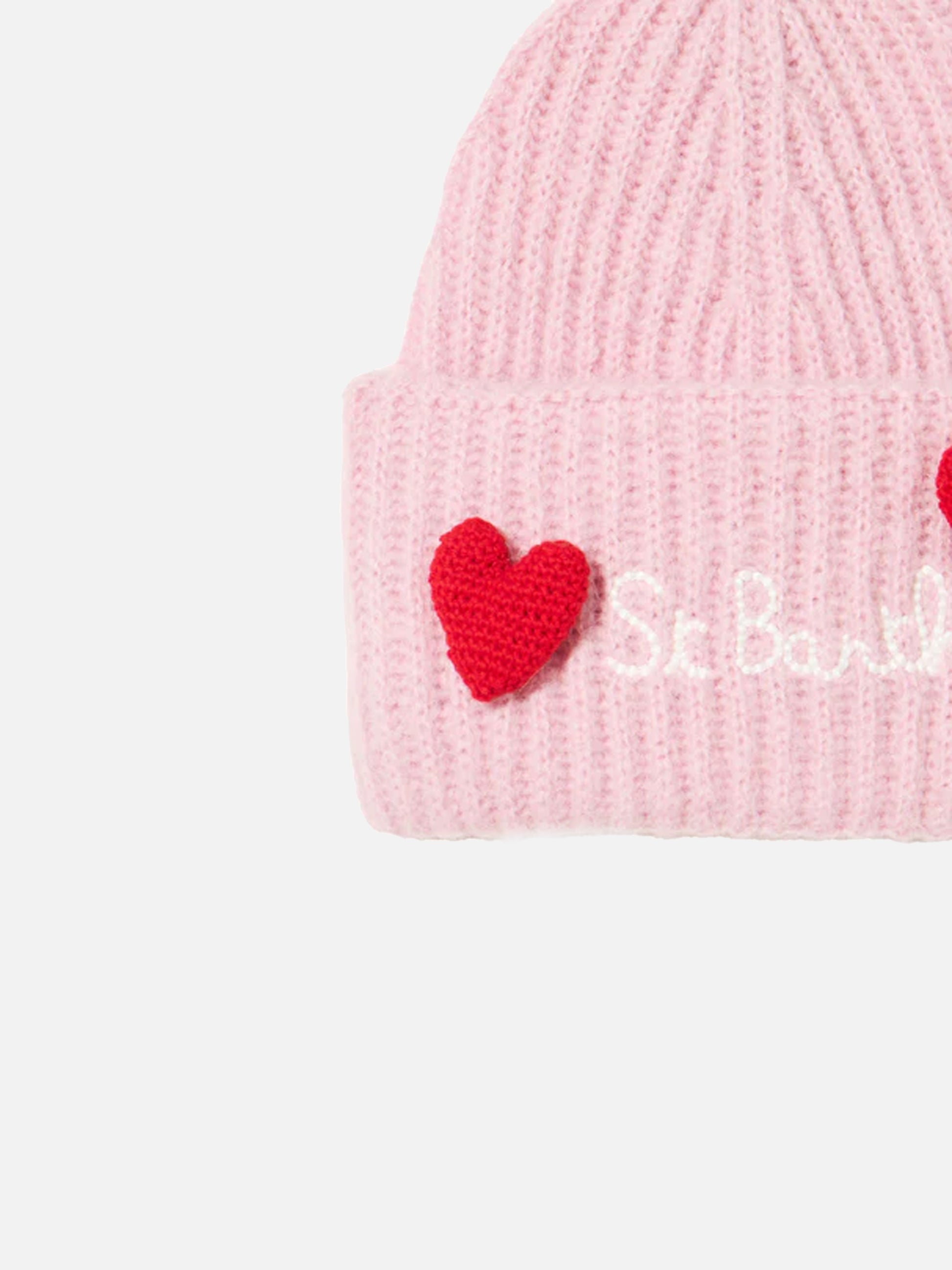 Woman brushed and ultra soft beanie with hearts appliqués - MC2 Saint Barth